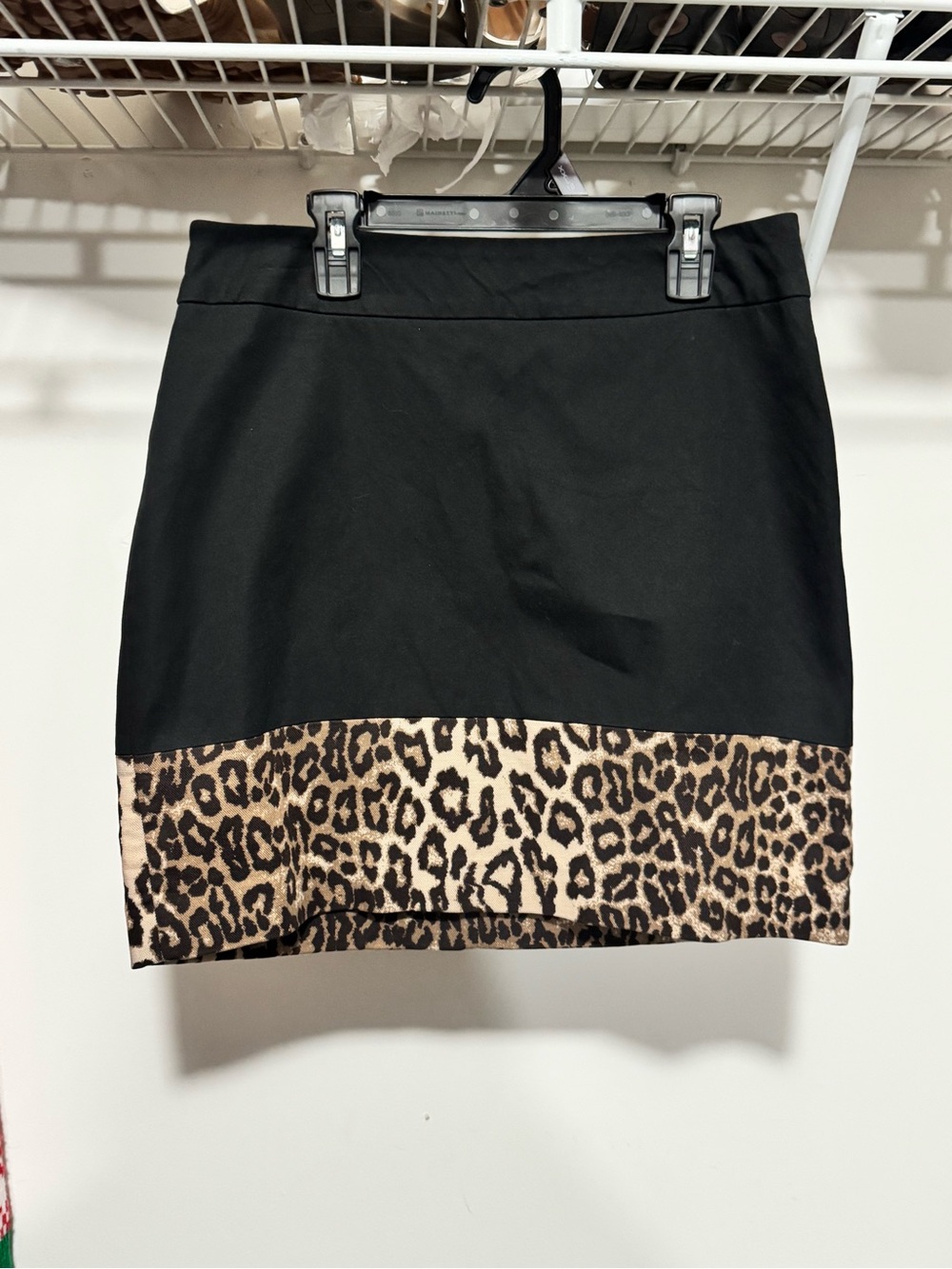Banana Republic Black Mini Skirt with Leopard Print Trim